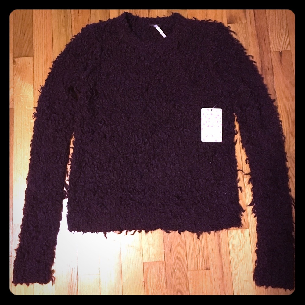 Free People Fuzzy Sweater in Eggplant, Small, NWT!